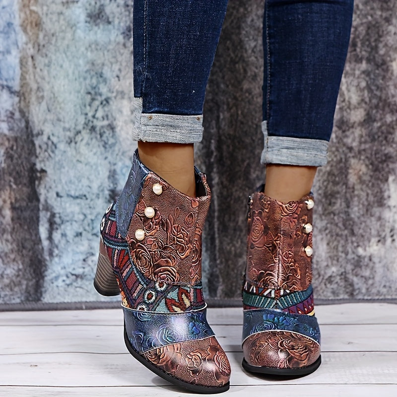 Bottines Femme Similicuir, Motif Fleuri, vue 5