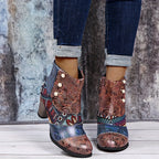 Bottines Femme Similicuir, Motif Fleuri, vue 5