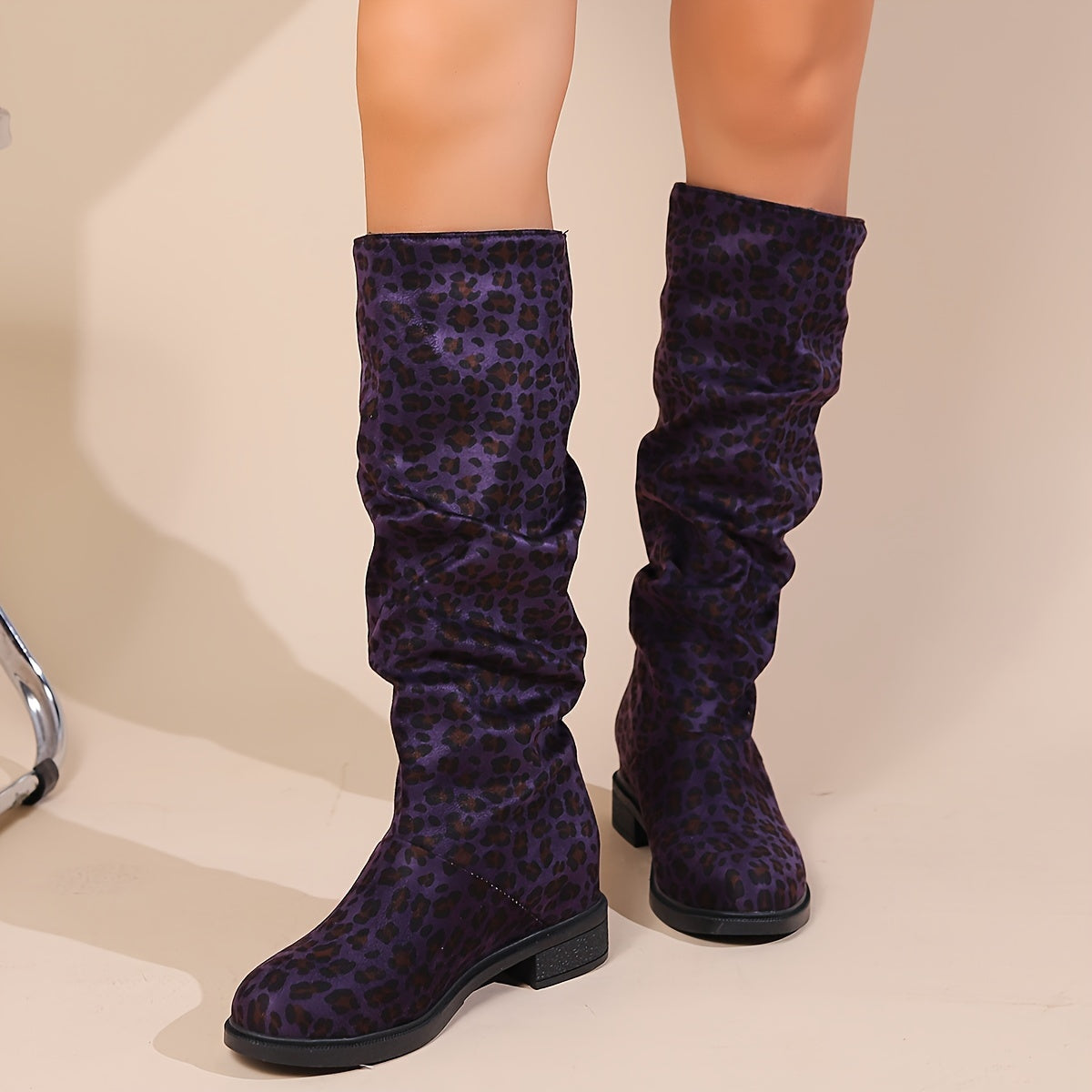 Bottes Hautes Femme Imprimé Léopard, Talon Bas, vue 15