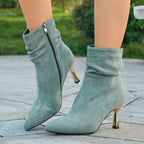 Bottines Femme Talon Fin Doré, Tige Froncée, Suédine, vue 9
