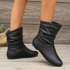 Bottes Plates Femme Similicuir, Tige Froncée – coloris noir, vue 2