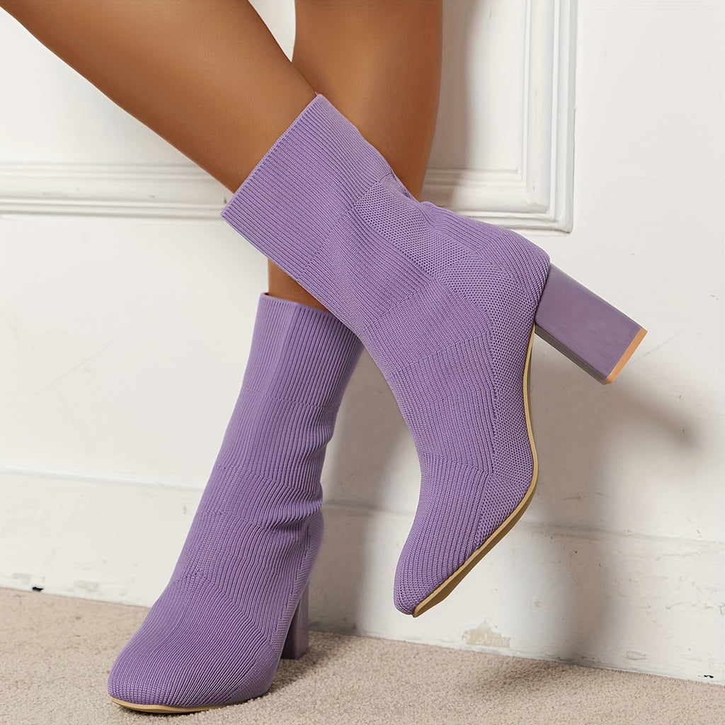 Bottes Chaussettes Femme en Tricot, Talon Bloc – coloris violet