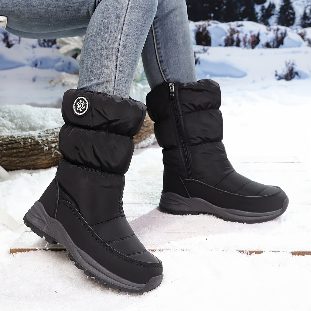 Bottes Fourrées Femme en Tissu Matelassé, Zip – coloris noir