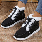 Bottes Fourrées Femme Courtes en Tissu, Lacets Élastiques, vue 3