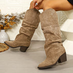 Bottes Hautes Femme Tombantes, Aspect Daim, Bout Pointu