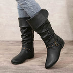 Bottes Motardes Femme Similicuir, Tige Froncée à Boucles, vue 9