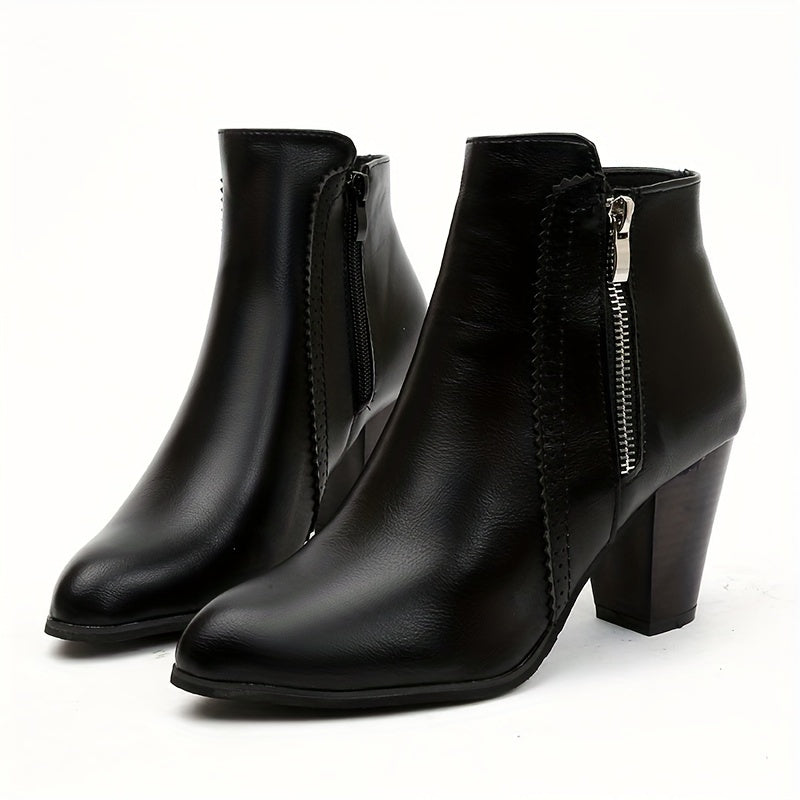 Bottines Femme Similicuir, Talon Bloc Moyen – coloris noir
