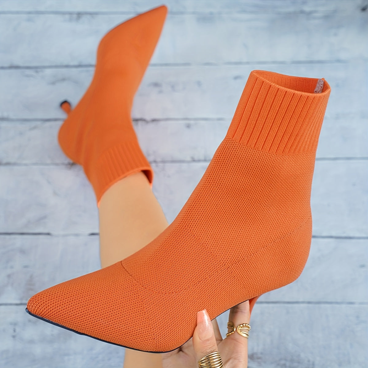 Bottes Chaussettes Femme, Talon Aiguille – coloris orange