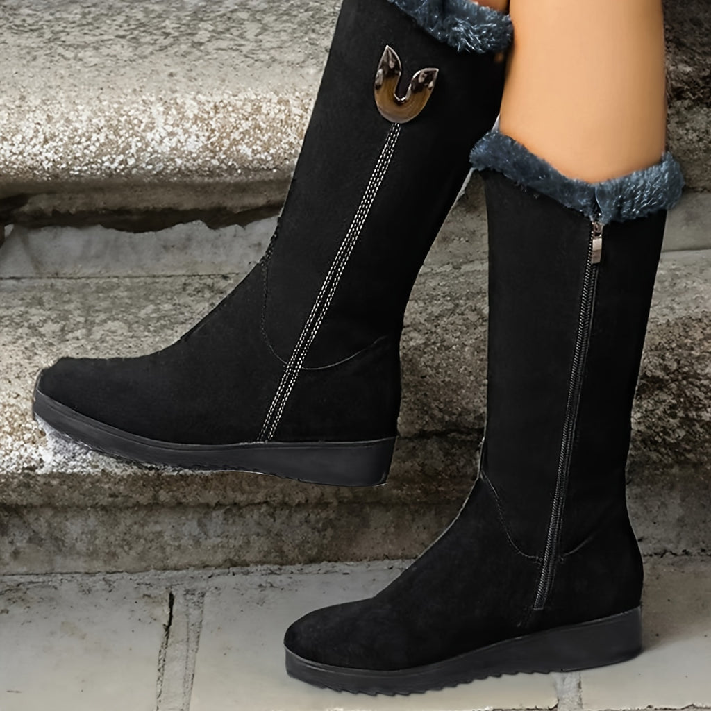 Bottes Mi-Mollet Femme, Col Fausse Fourrure, vue 7