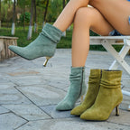 Bottines Femme Talon Fin Doré, Tige Froncée, Suédine, vue 10