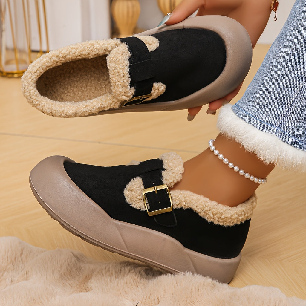 Bottines Basses Femme Fourrées, Bride à Boucle – coloris noir