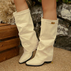 Bottes à Revers Femme en Tissu, Fermoir Doré, vue 5