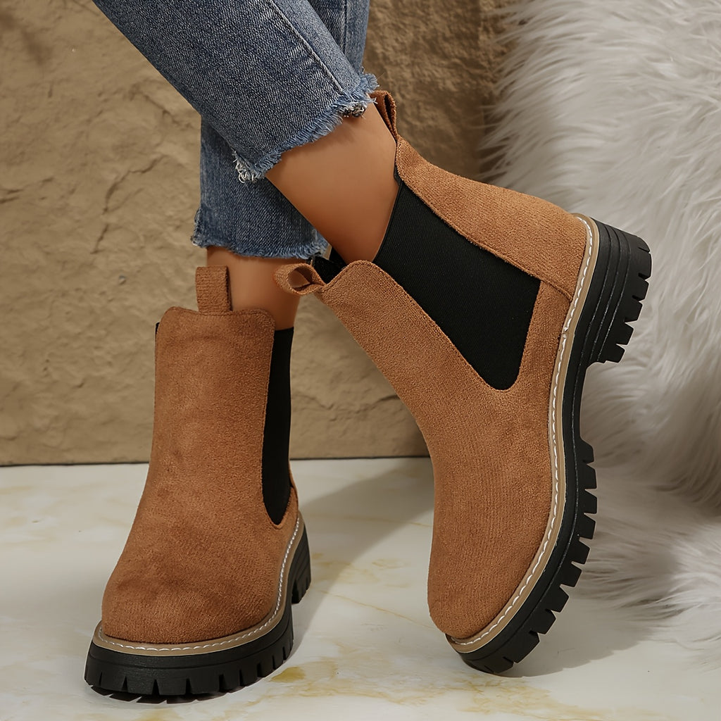 Bottines Chelsea Femme Semelle Crantée, Aspect Daim, vue 18
