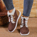 Bottes Fourrées Femme Courtes en Tissu, Lacets Élastiques – coloris marron