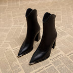 Bottines Femme Bout Pointu Métal, Talon Bloc, Doublure au Choix
