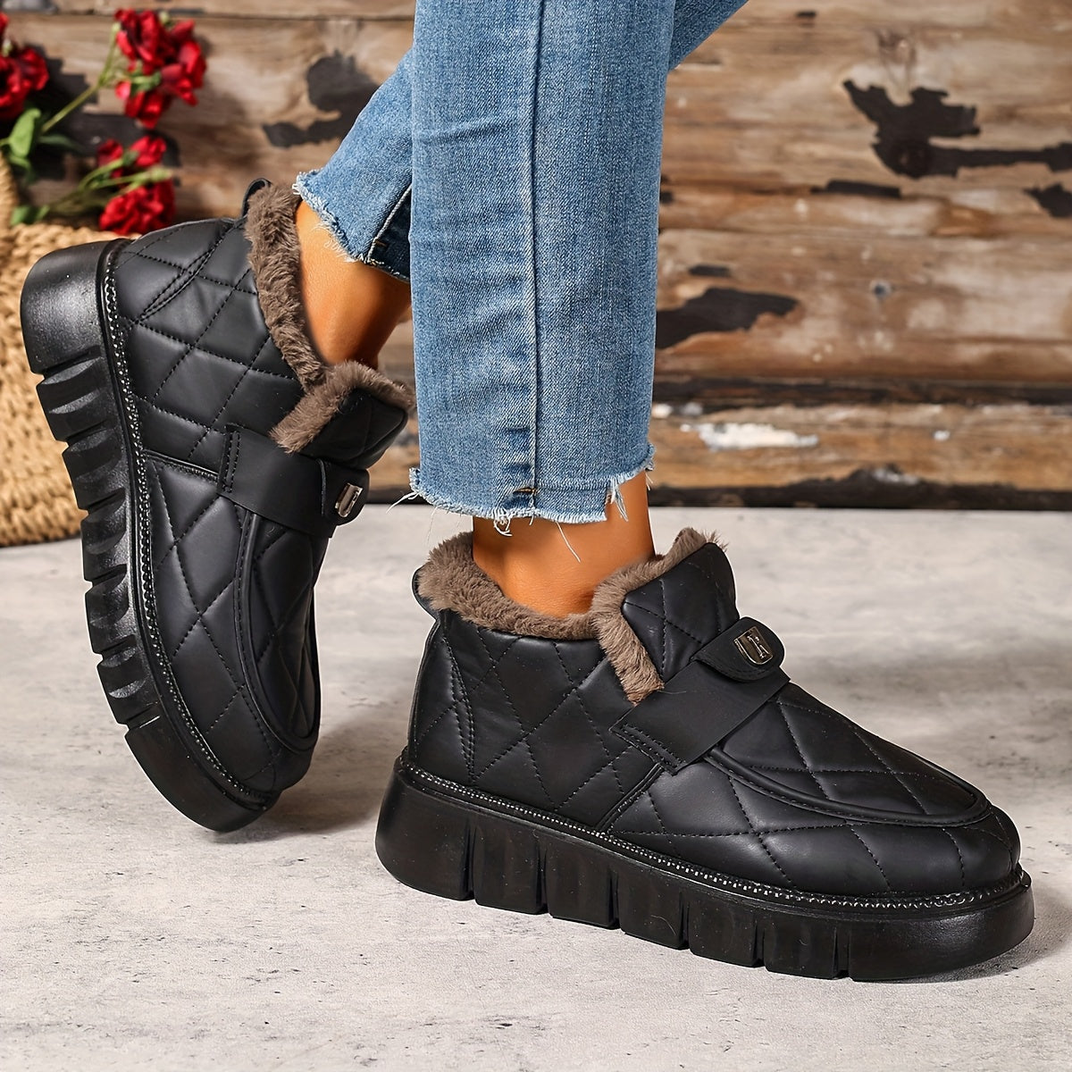 Bottes de Neige Femme Courtes Matelassées, Col Fourrure, vue 5