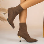 Bottes Chaussettes Femme Maille Texturée, Talon Doré, vue 3