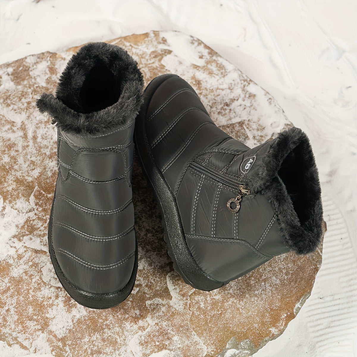 Bottes de Neige Femme, Semelle Plate – coloris gris