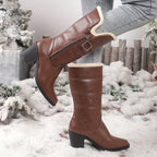 Bottes Mi-Hautes Femme Similicuir, Col Fourrure, Talon Bloc, vue 2