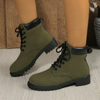 Bottes à Lacets Femme Aspect Daim, Col Contrasté, 4 Coloris – coloris kaki