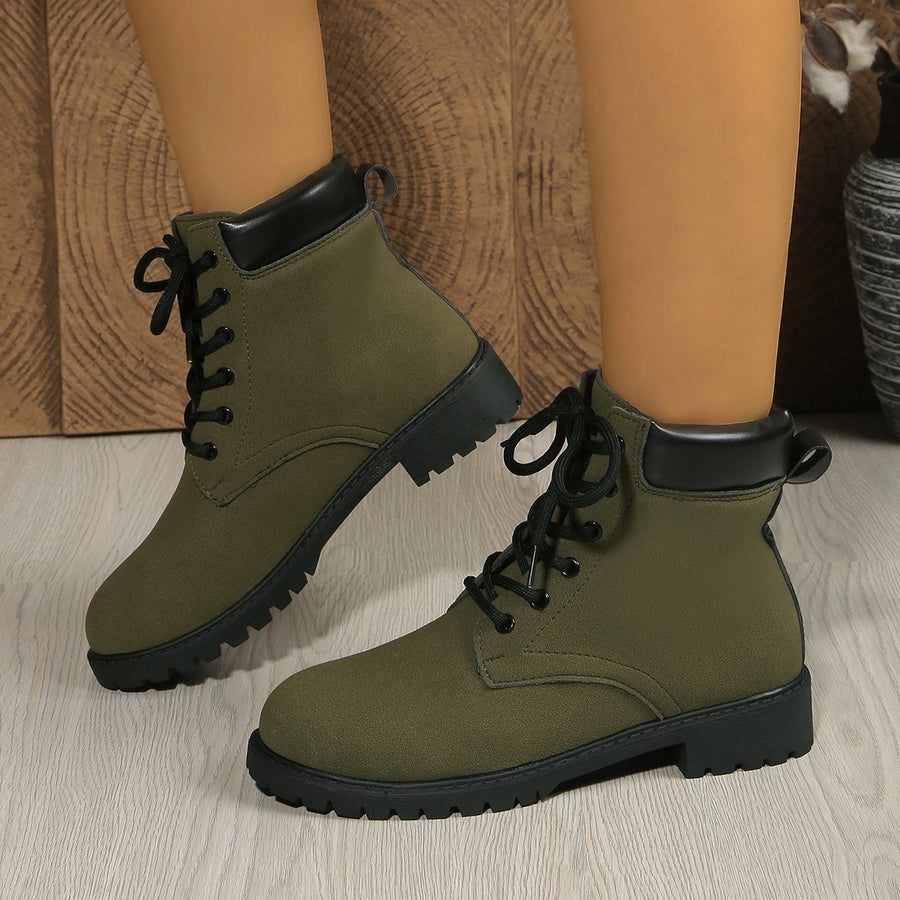 Bottes à Lacets Femme Aspect Daim, Col Contrasté, 4 Coloris – coloris kaki