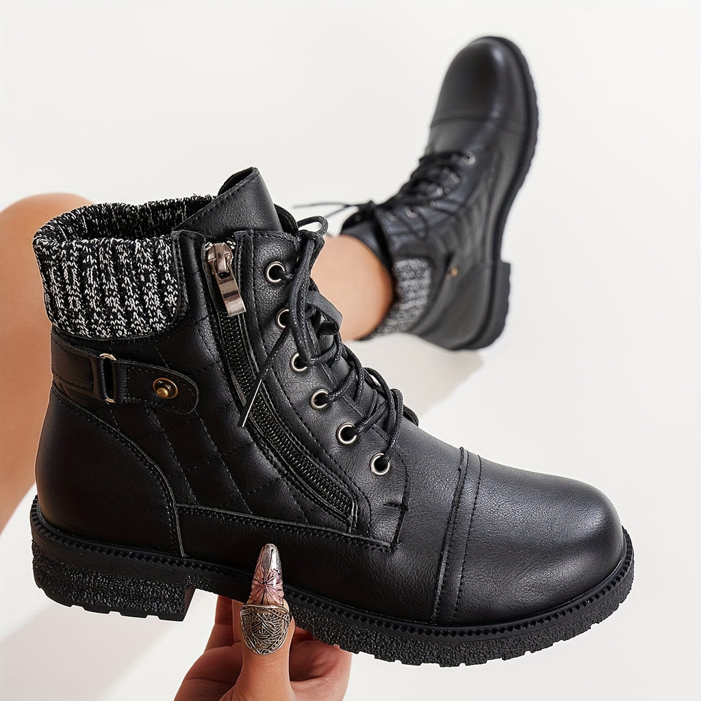 Bottes Femme Western Similicuir, Col Tricoté – coloris noir