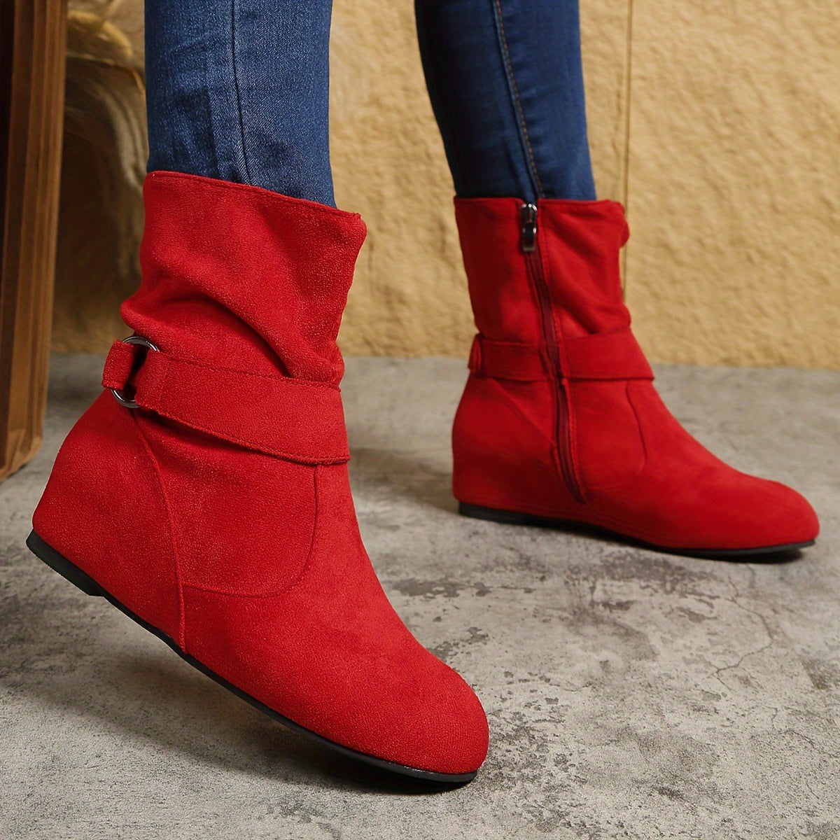 Bottines Femme Tissu, Fermeture à Boucle – coloris rouge, vue 2