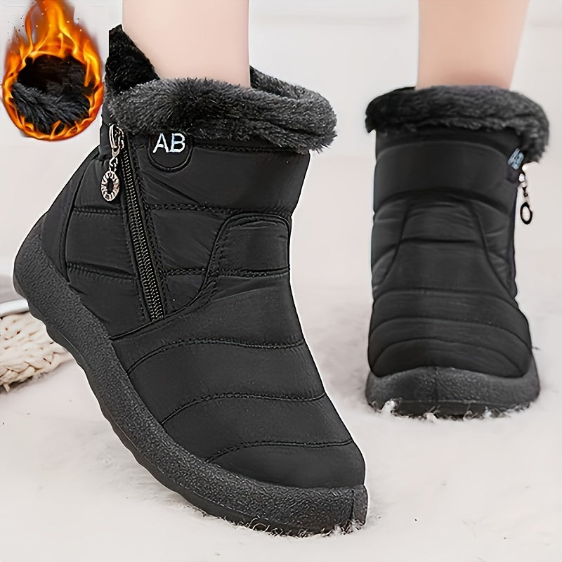 Bottes Femme Zippées, Col Fausse Fourrure, 5 Coloris – coloris noir