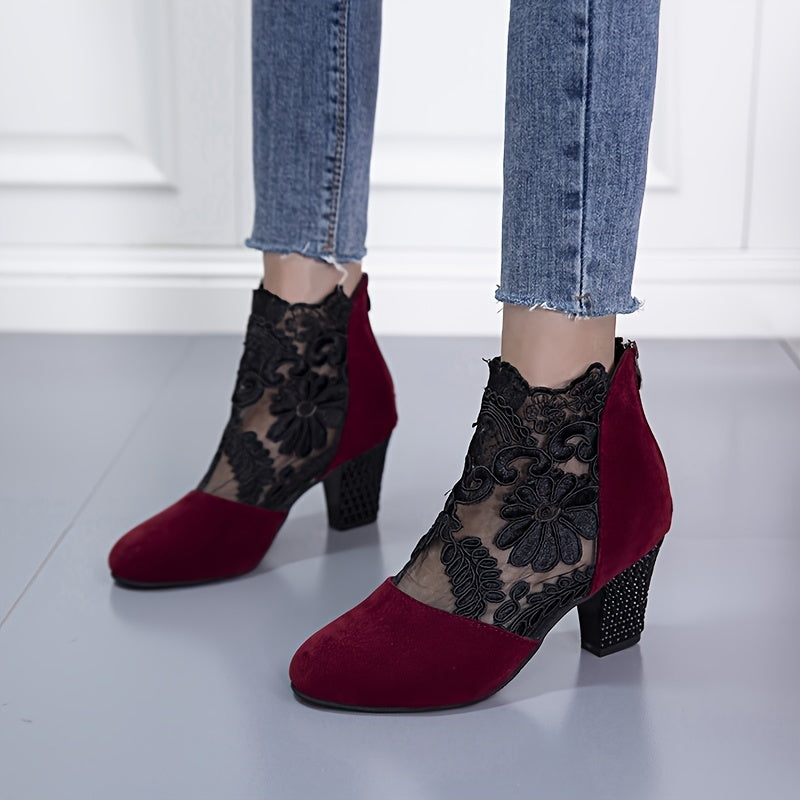 Bottines Femme en Dentelle Brodée, Fermeture Zip, vue 4