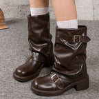 Bottes Femme Western Similicuir, Talon Chunky – coloris marron foncé
