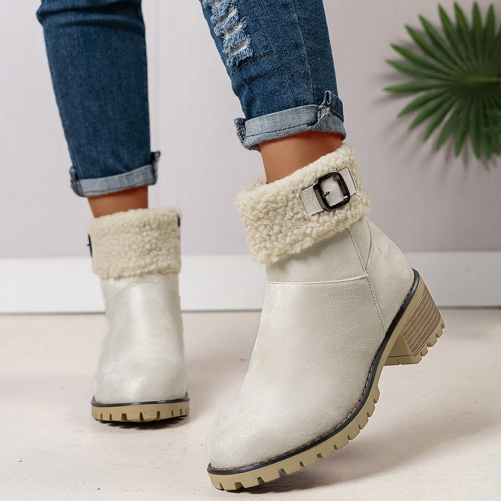 Bottes Fourrées Femme Courtes, Col Sherpa, Aspect Daim, vue 10