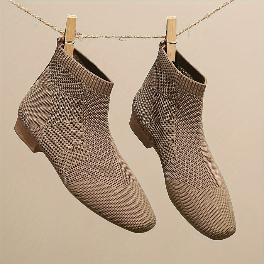 Bottines Chaussettes Femme Tricot, Bout Carré – coloris brun