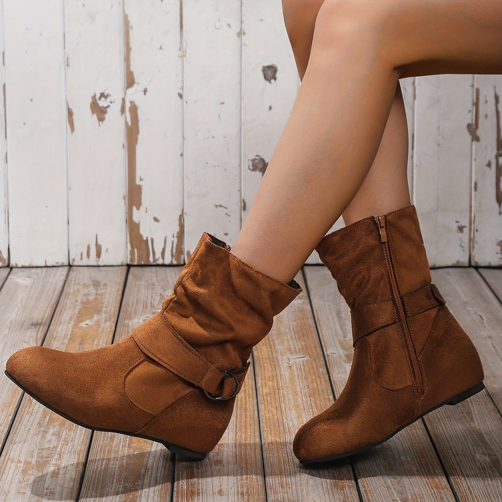 Bottines Femme Basses, Boucle Décorative – coloris marron clair