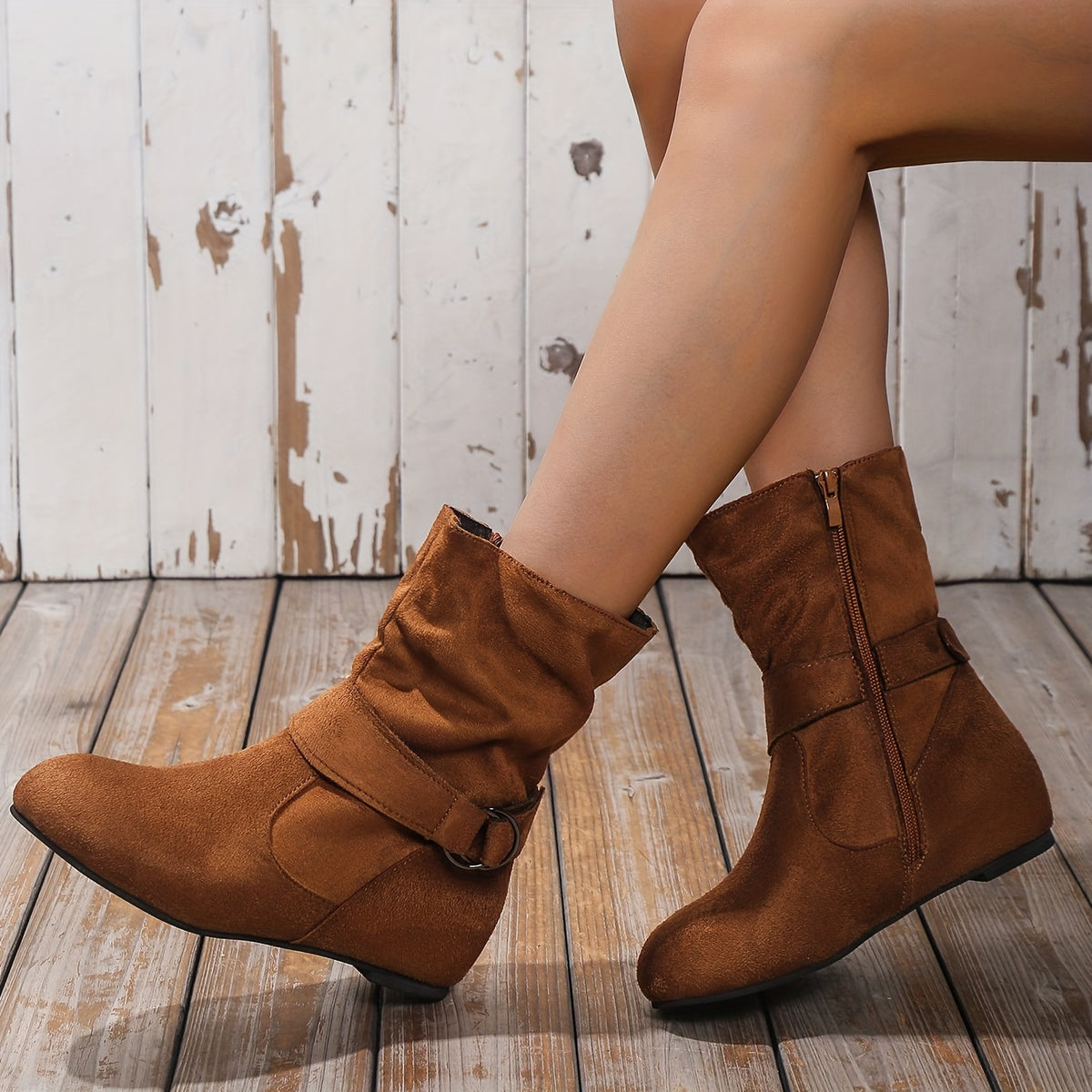 Bottines Femme Basses, Boucle Décorative – coloris marron clair