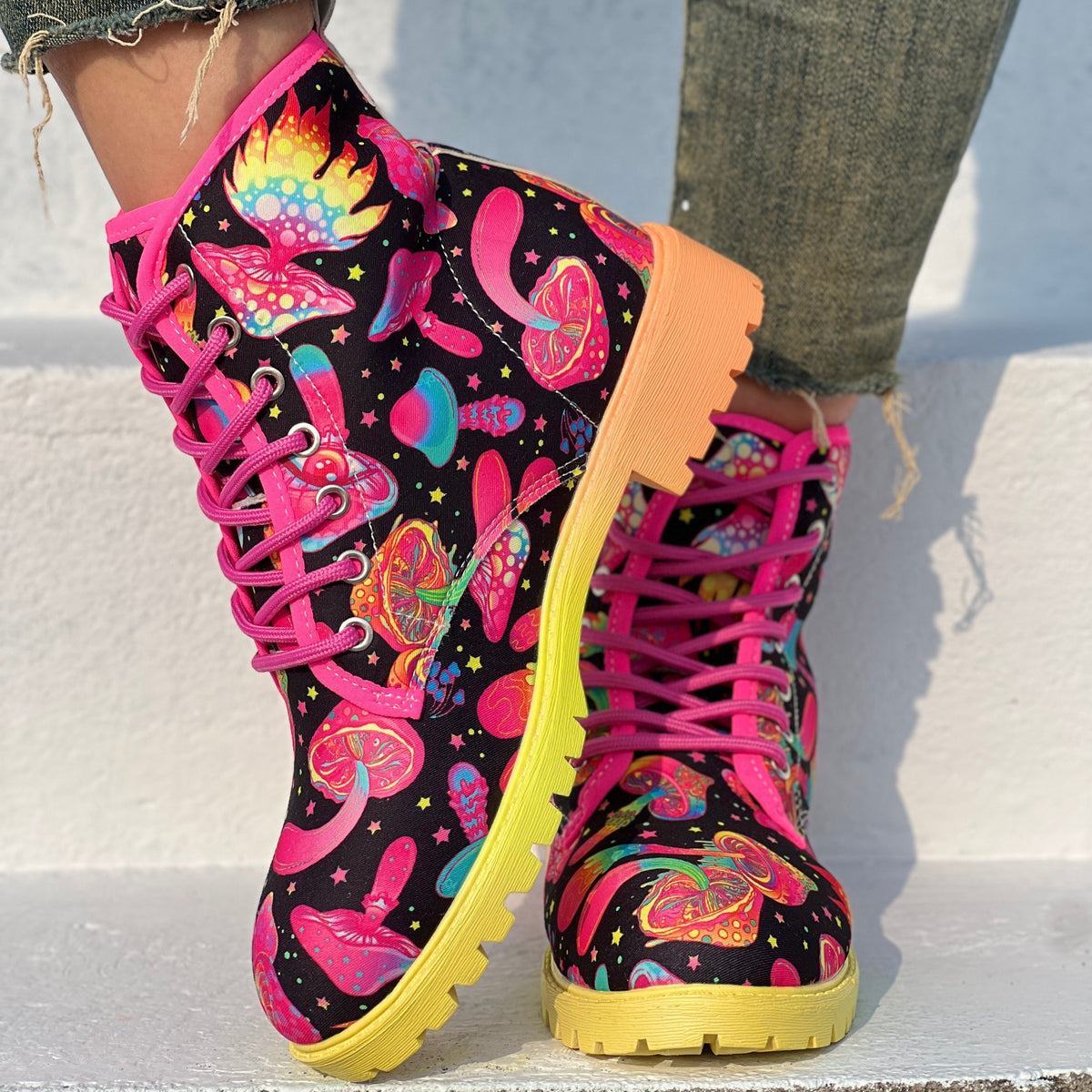 Bottes Rangers Femme à Lacets, Tissu Imprimé, vue 9
