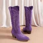 Bottes Cowboy Femme Brodées, Talon Bloc – coloris violet, vue 4