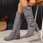 Bottes Mi-Mollet Femme Plissées, Boucle et Talon Bloc, vue 2