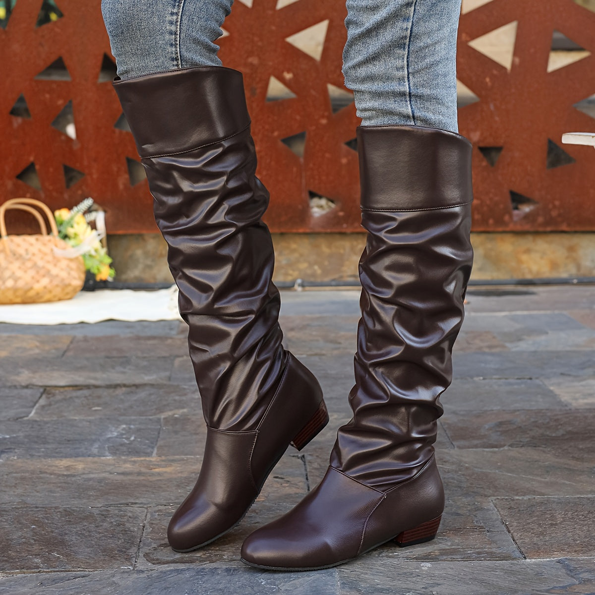 Cuissardes Femme Similicuir, Tige Drapée – coloris marron foncé