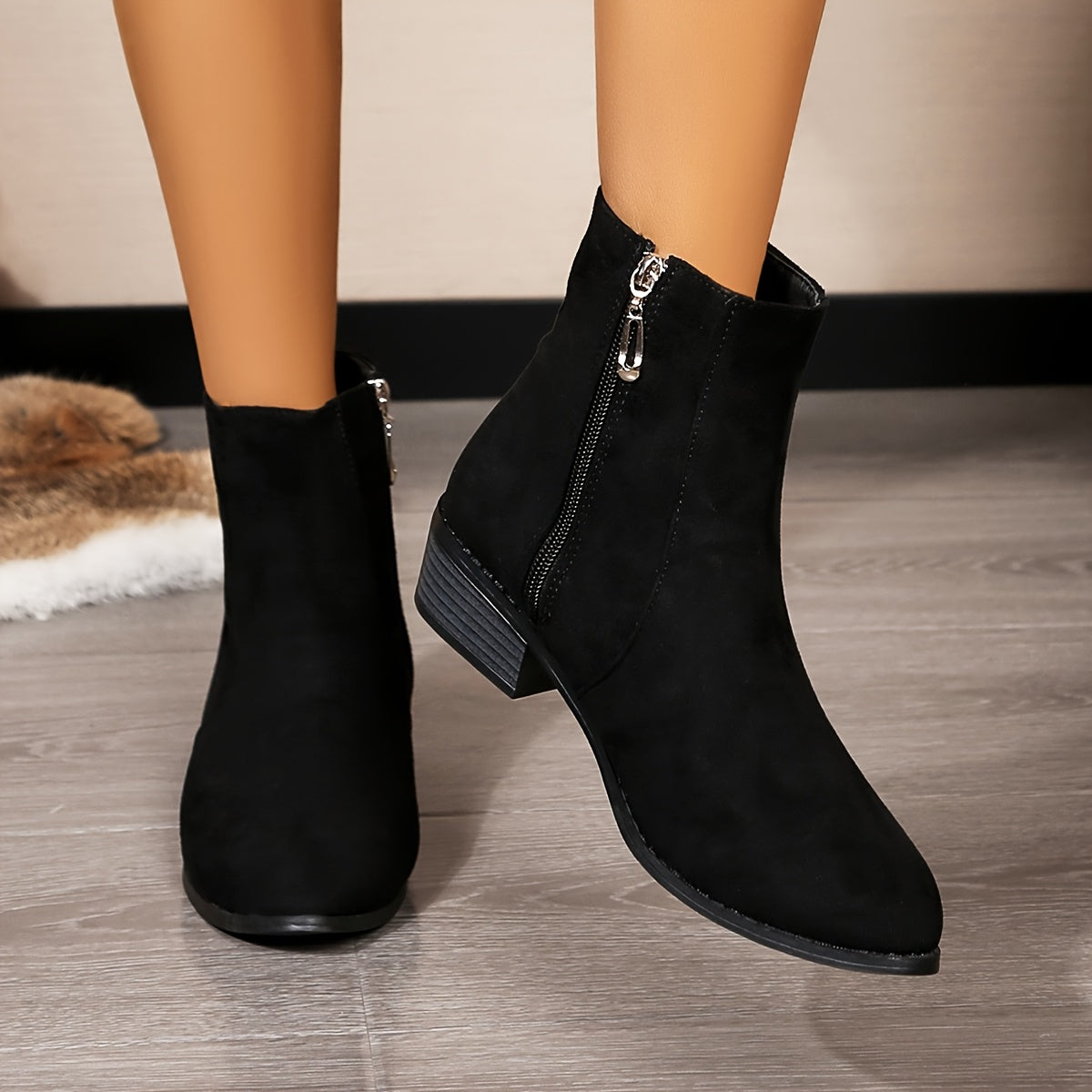 Bottines Femme Zippées, Microfibre Aspect Daim, Talon 4 cm, vue 2