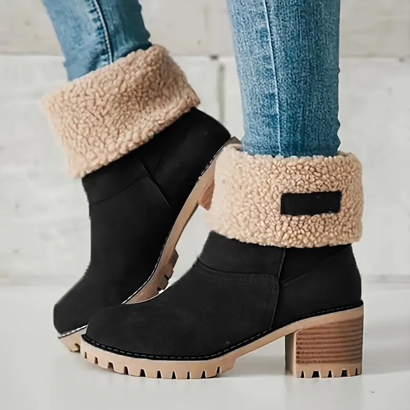 Bottines Femme Flanelle, Bordure Peluche – coloris noir