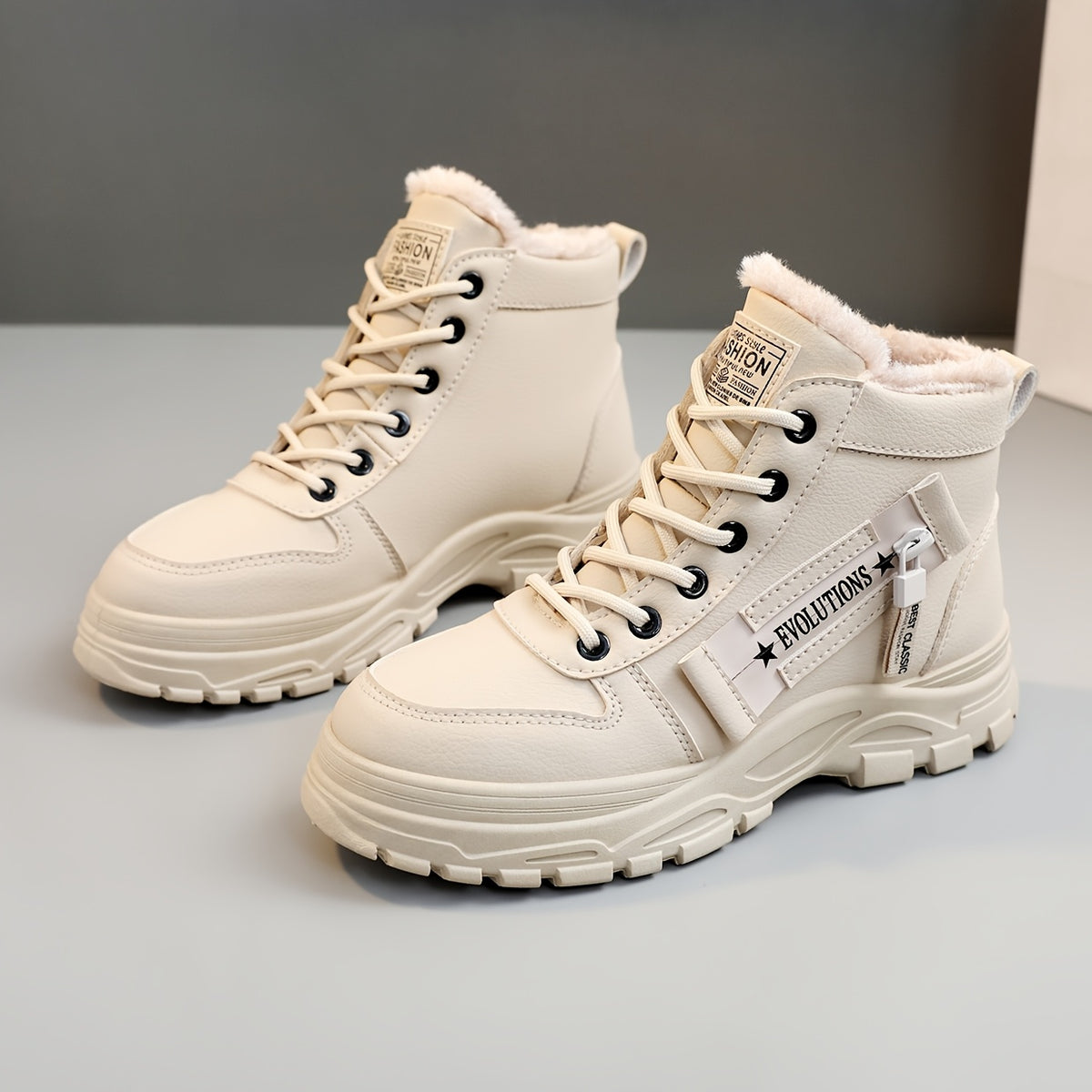Bottes Plateforme Femme à Lacets, Col Fourrure, vue 17