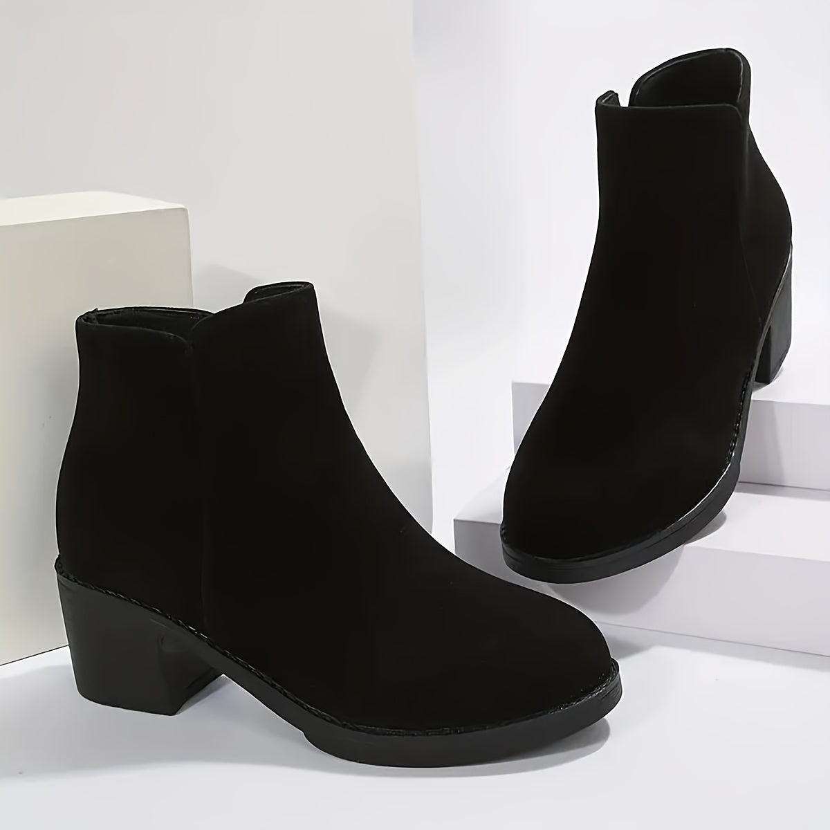Bottines Femme Talon Bloc, Aspect Daim, Zip Latéral, vue 4
