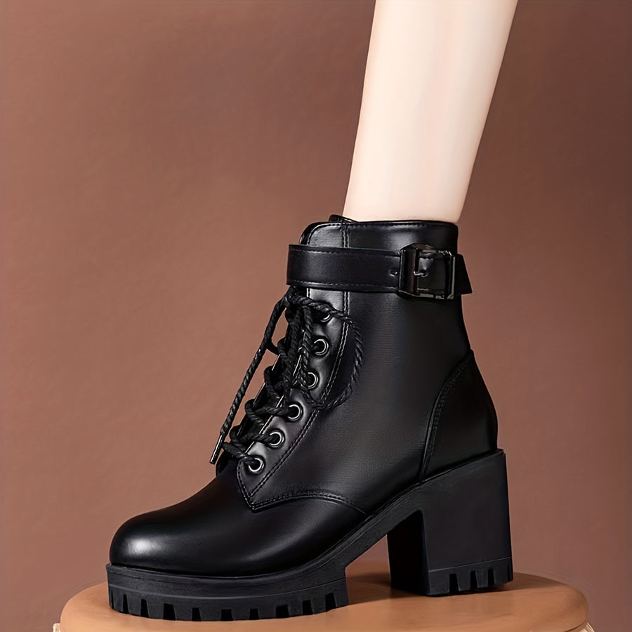 Bottes à Lacets Femme Similicuir, Sangle à Boucle, vue 3
