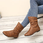 Bottes Plates Femme Similicuir, Tige Froncée, vue 2