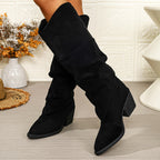 Bottes Hautes Femme Tombantes, Aspect Daim, Bout Pointu, vue 5