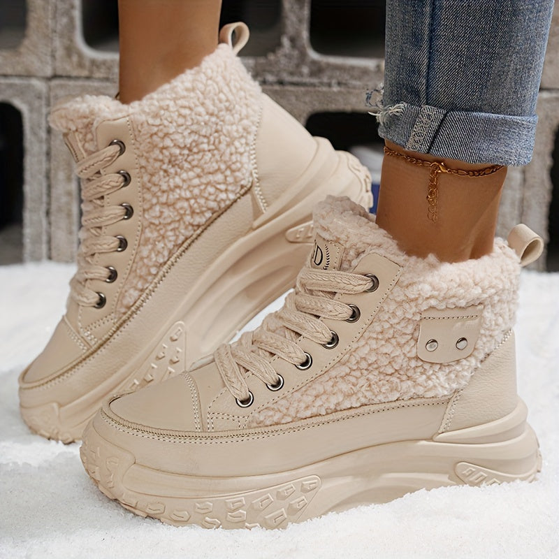Bottines Femme à Lacets, Semelle Plateforme – coloris beige