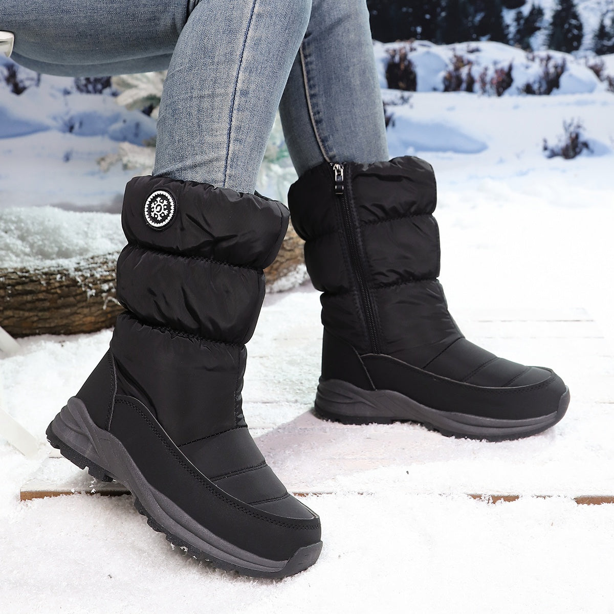 Bottes de Neige Femme Matelassées, Semelle Antidérapante – coloris noir
