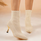 Bottes Chaussettes Femme Maille Texturée, Talon Doré, vue 11