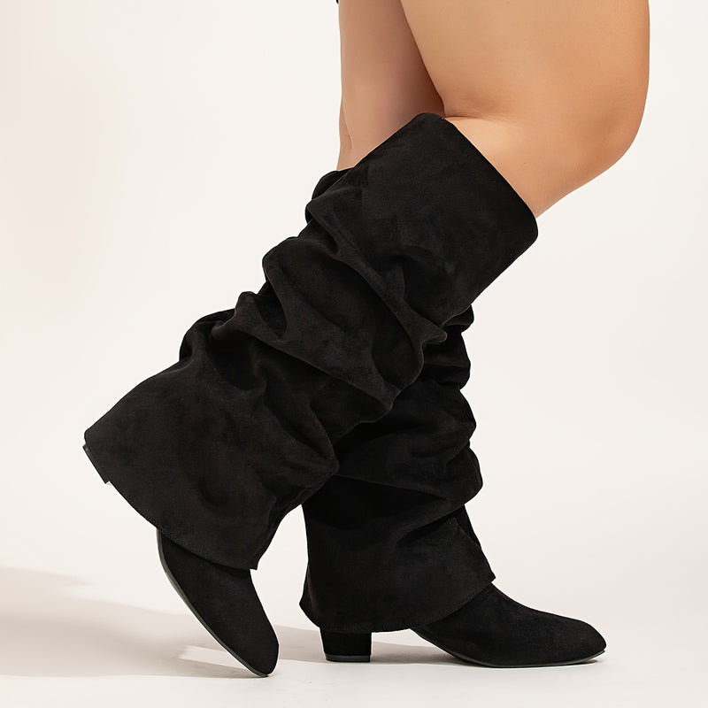 Bottes Tombantes Femme Mollet Large, Aspect Daim, Bout Pointu
