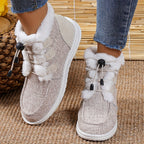 Bottes Fourrées Femme Courtes en Tissu, Lacets Élastiques – coloris beige